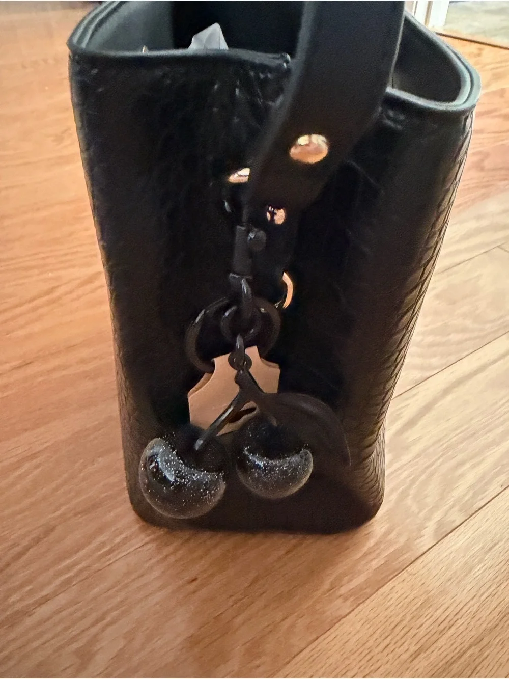 Source Unknown Black Glitter Cherry Keychain Charm